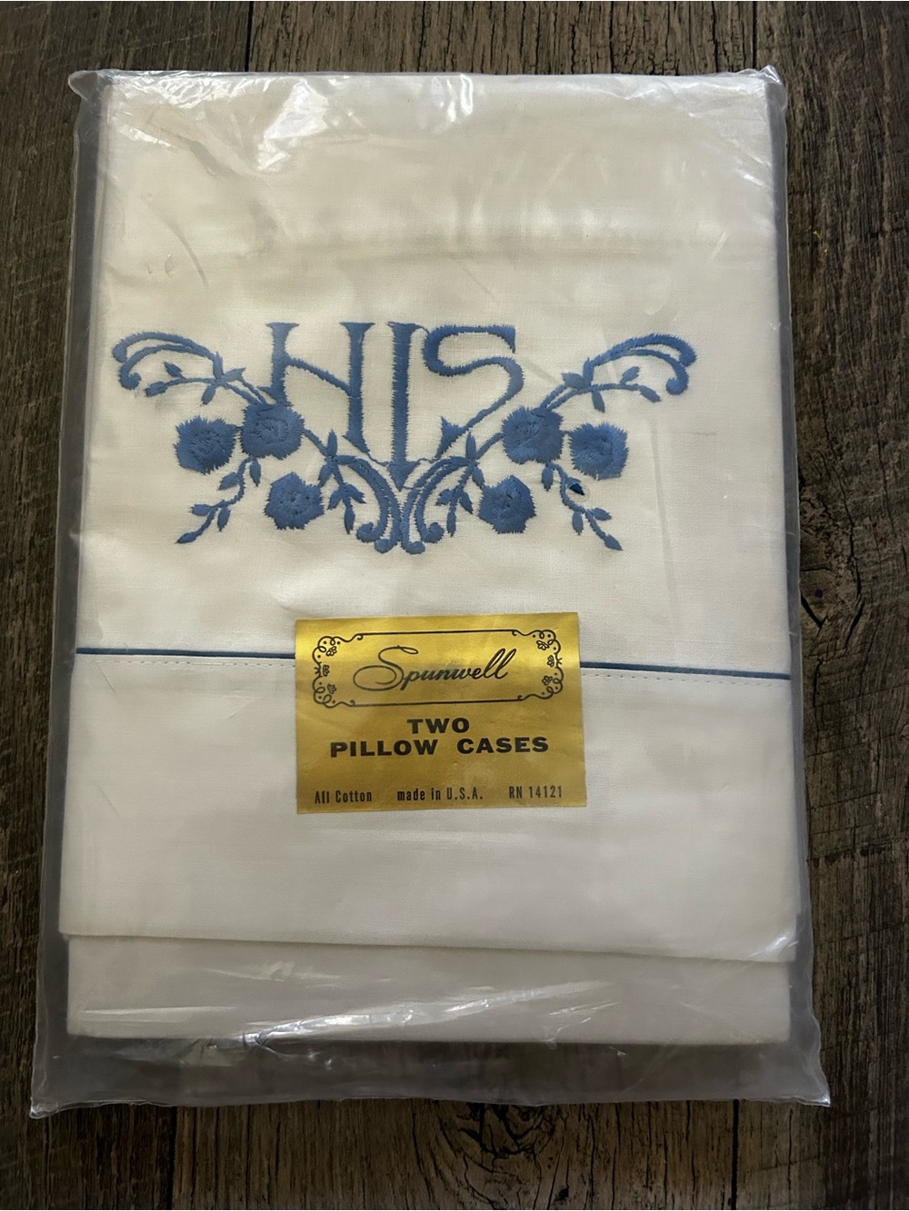Vintage Spunwell White Pillowcases with Blue Embroidery - Set of 2